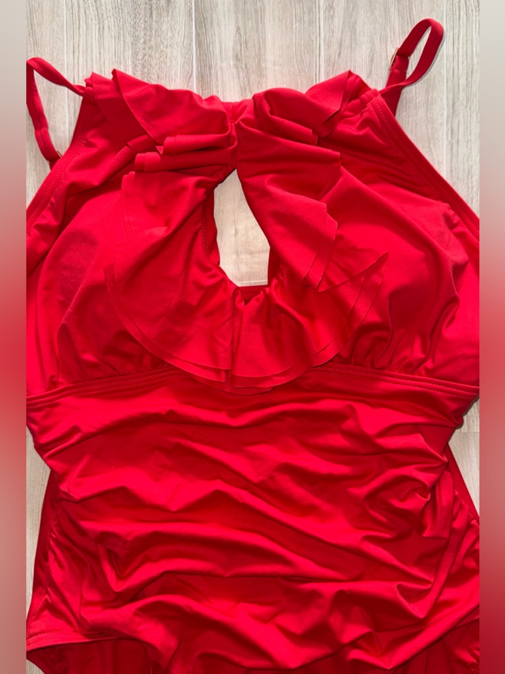DKNY Red Ruffle-Front One-Piece Swimsuit - Picture 7 of 10